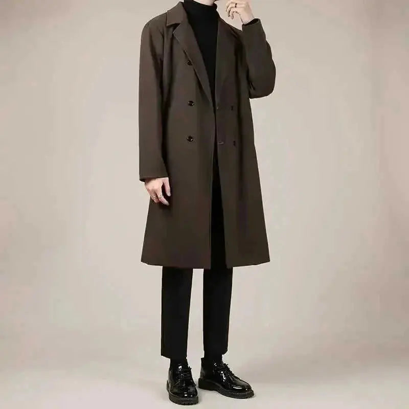 wool blend trench coat | mid-length winter coat | korean style overcoat | ultrasonic cleaning