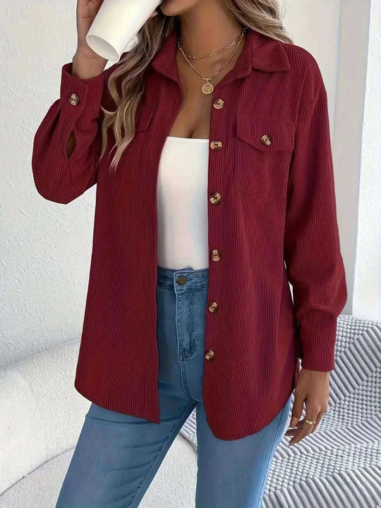 European And American Corduroy Striped Mid-length Coat Shirt Meifu Market