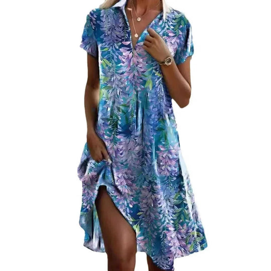 polka-dot summer dress | v-neck short sleeve dress | cotton blend casual dress | ultrasonic cleaning