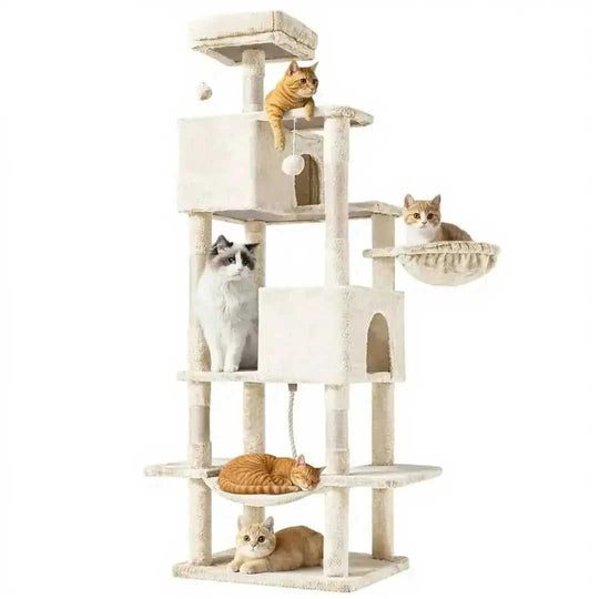 66 Inch Cat Tree Tower, Large Multi-Cat Climbing Extended Platform, Hammock, Pet House For Indoor Cats And Kittens Play -...