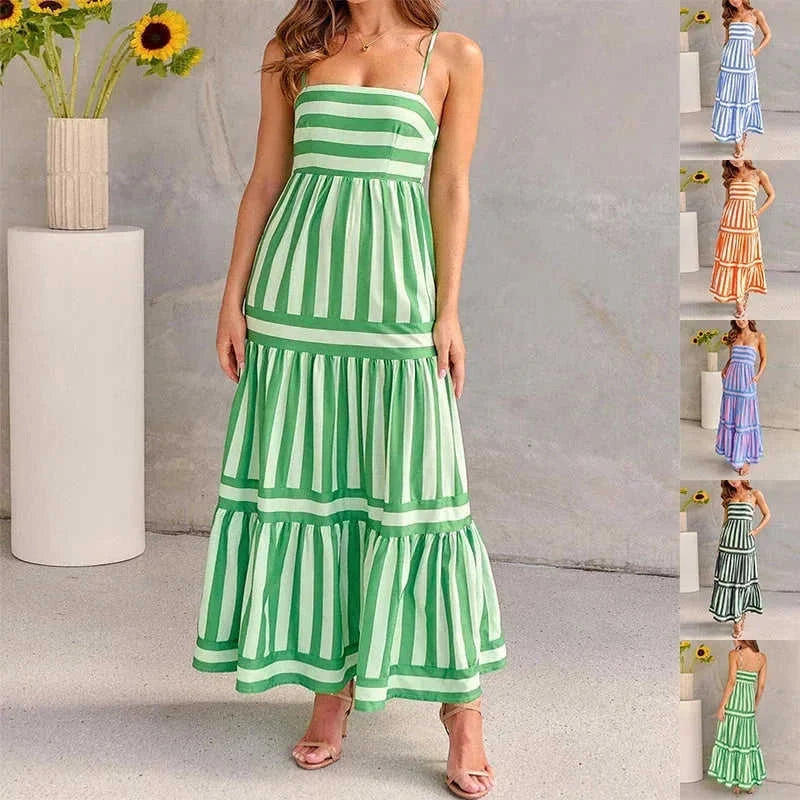 striped maxi dress with pockets | square neck backless dress | lightweight cotton blend dress | ultrasonic cleaning