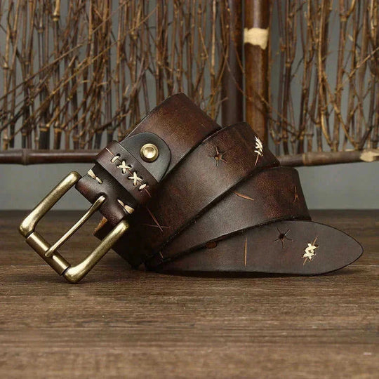premium cow leather belt | vintage washed-out jeans belt | first layer leather construction | energy saving