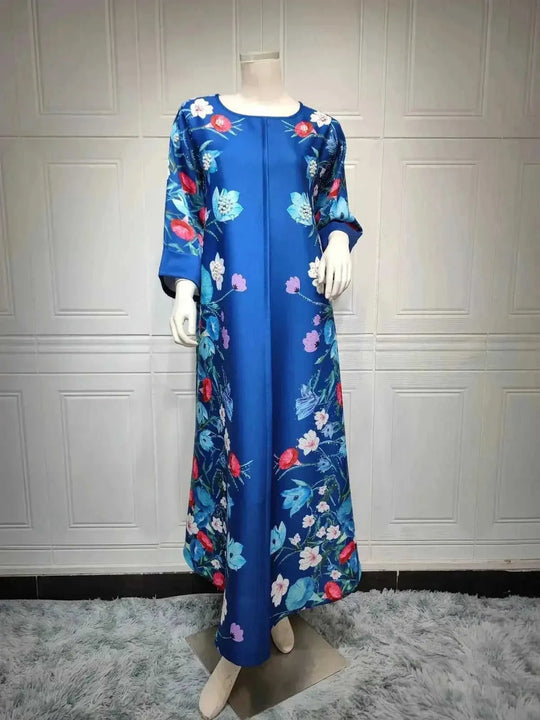 rhinestone print maxi dress | long sleeve positioning print robe | polyester chiffon muslim dress | energy saving