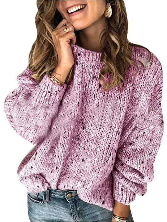 Winter Polka Dot Pullover Knitted Sweater Fashion Solid Color Loose Long Sleeve Top Women's Clothing Meifu Market