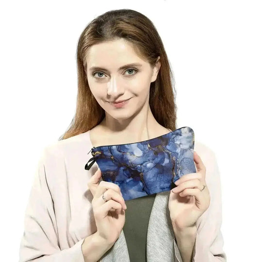 marble pattern makeup bag | vegan leather cosmetic organizer | waterproof cosmetic pouch | energy saving