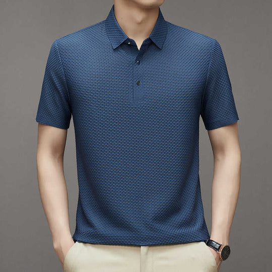 Ice Silk Polo-Collar Tee — Men's Cool-Touch Jacquard Summer Shirt