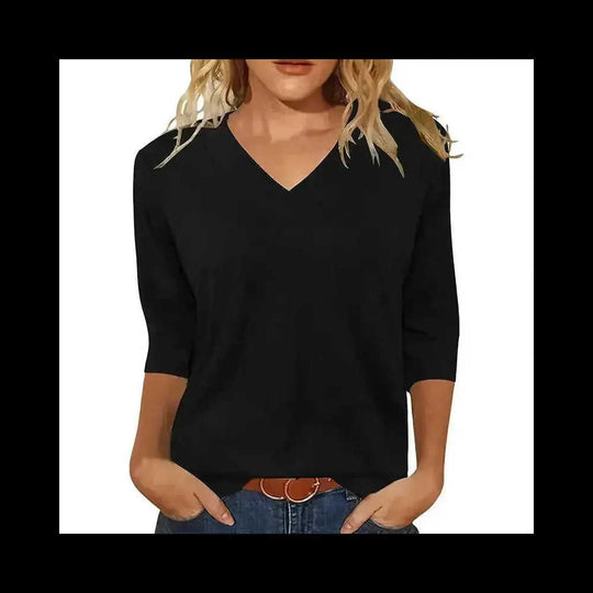 3 Pack 3 4 Sleeve Shirts For Women V Neck T Shirt Fall Casual Tops Basic Base Layer Undershirts Tees - side view...