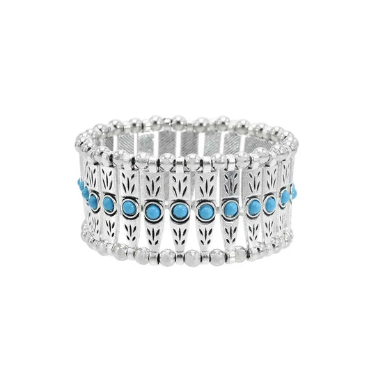 elastic turquoise bracelet | adjustable boho bangle | vintage tribal jewelry | energy saving