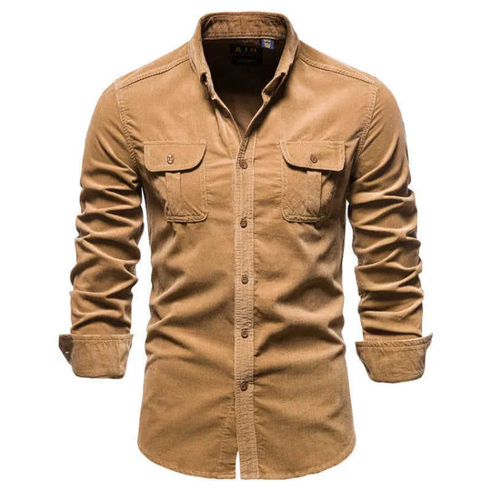 Cotton Japanese Corduroy Slim Casual Men's Shirt Red - styled affordable cotton corduroy shirt men's slim fit photo