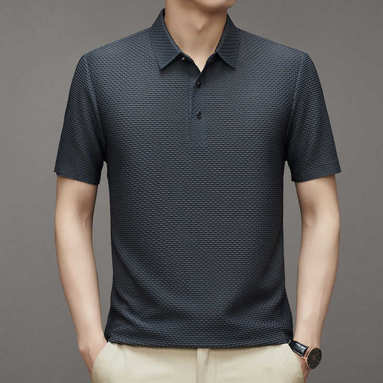 Ice Silk Polo-Collar Tee — Men's Cool-Touch Jacquard Summer Shirt