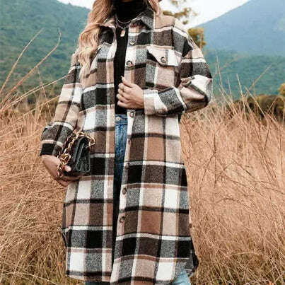 Women's Wool Coat Side Slit Lapel Loose Mid-Length Jacket Meifu Market