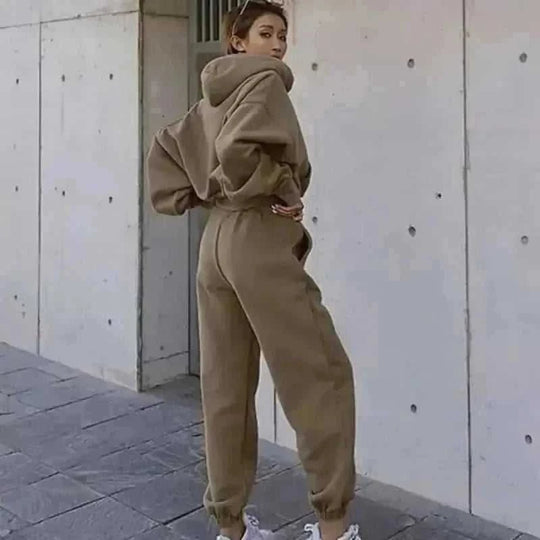 womens 2 piece tracksuit set | fleece lined hoodie and joggers | casual loungewear set | energy saving