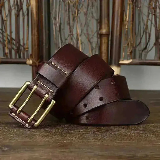 cowhide leather belt | vintage brass buckle | 15 inch mens belt | ultrasonic cleaning