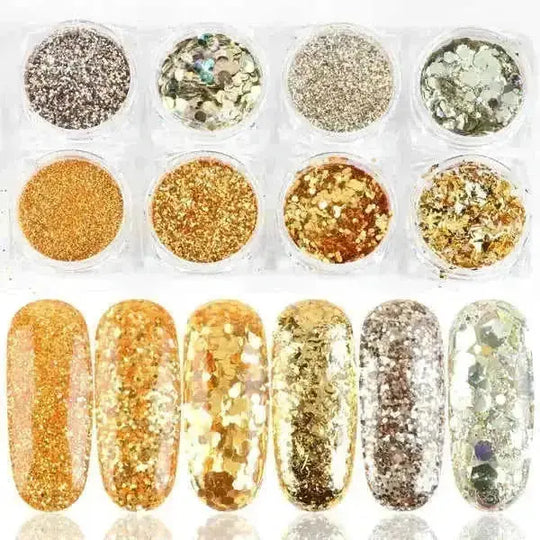 8 Box Mix Glitter Nail Art Powder Flakes Set - side view (pattern: check | style: trendy)