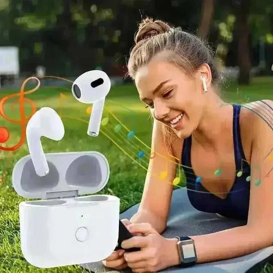 Airpod 3rd Charging Case Wireless Earphone - close-up detail (color: white | pattern: check)