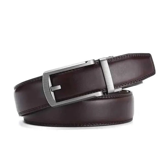 Men's Automatic Buckle Pure Cowhide Pant Belt Black Pattern - angle view with belt men's leather automatic buckle pure cow...