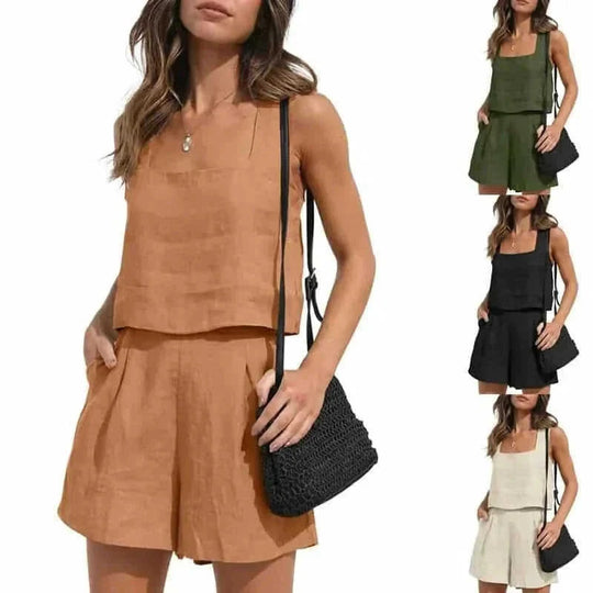 square neck top and shorts set | polyester spandex lounge set | summer casual two piece outfit | ultrasonic cleaning