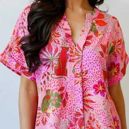 floral print blouse | rose jungle print top | v-neck blouse women | ultrasonic cleaning
