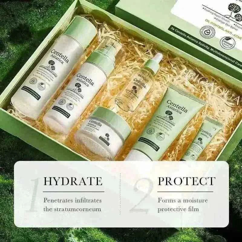 Centella Asiatica Skin Care Set 6-Piece - Hydrating Cleanser Toner Cream Bundle