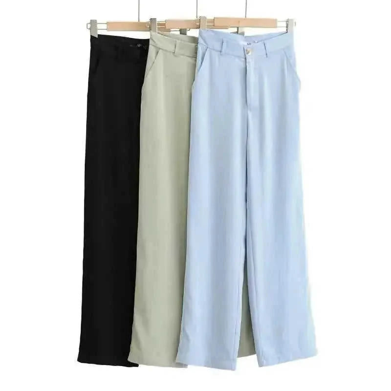 high-waisted wide-leg trousers | wool blend suit pants | pleated front dress trousers | energy saving
