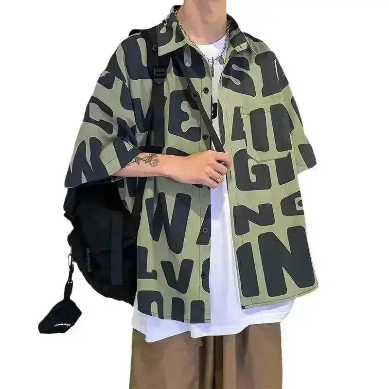 American hip hop short sleeve shirt men''s thin loose shirt in summer - Meifu Market