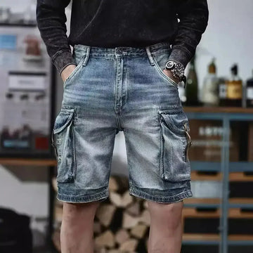 Blue Denim Shorts Men's American High Street - Meifu Market