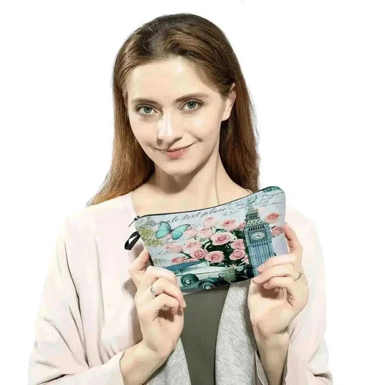 waterproof cosmetic bag | 8x5 inch makeup pouch | polyester fabric construction | ultrasonic cleaning