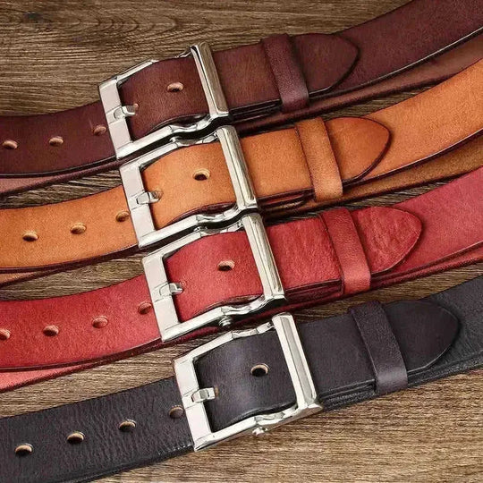Men's Retro Leather All-match First Layer Cowhide Stainless Steel Buckle Belt 110cm - angle view with men's retro leather ...