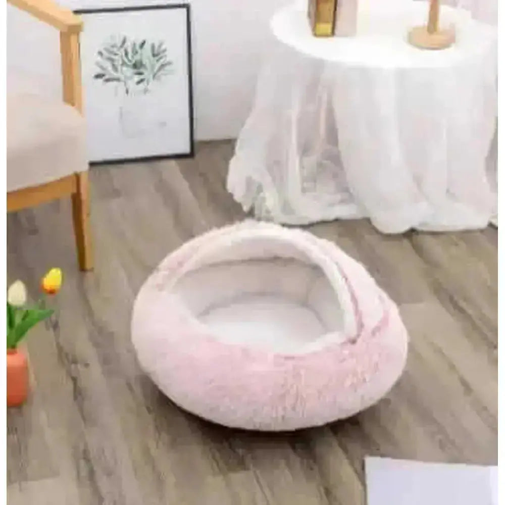 2-in-1 Dog & Cat Bed - Round Plush Warm Winter Pet House - view 8 (material: fleece, cotton | pattern: check | season:...