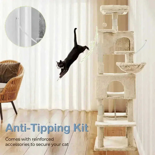 66 Inch Cat Tree Tower, Large Multi-Cat Climbing Extended Platform, Hammock, Pet House For Indoor Cats And Kittens Play -...