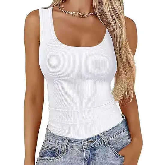 Elastic Slim-fit Vest Women's Square-neck Sleeveless Top Summer Clothing White - lifestyle usage image
