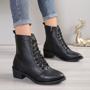 British Style Women's Casual Trend High-top Zipper Fashion Leather Boots Meifu Market