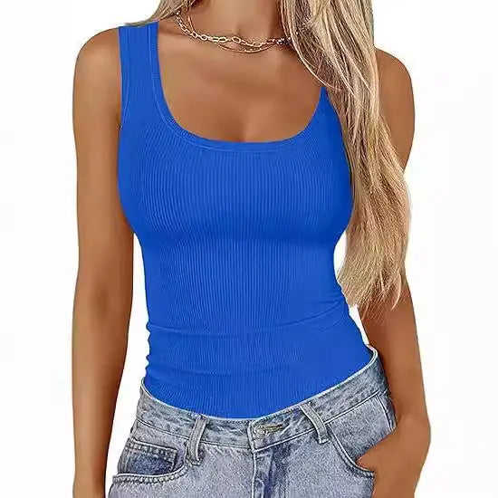 Elastic Slim-fit Vest Women's Square-neck Sleeveless Top Summer Clothing White - available style options