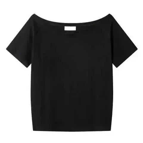 loose oblique shoulder top | short sleeve womens blouse | breathable cotton fabric | energy saving