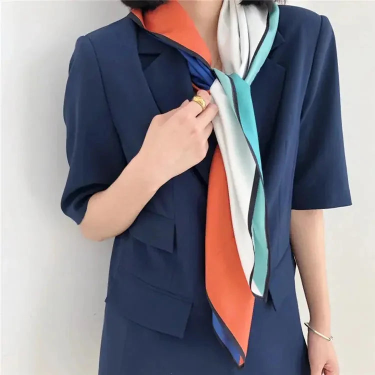 silk twill satin scarf | 35x35 inch square scarf | geometric pattern scarf | energy saving