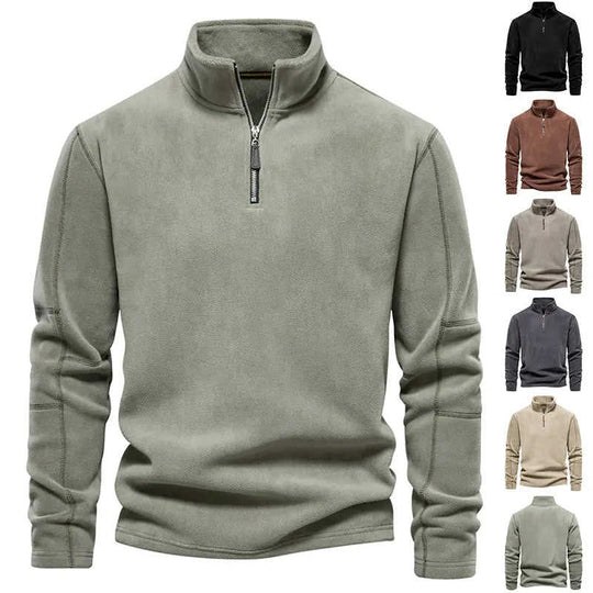 Fashion Personality Stand-collar Zippered Sweatshirt With Fleece Winter Casual Pullover Top Men's Clothing M - front view 0