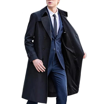waterproof trench coat | wool blend overcoat | knee length mens coat | ultrasonic cleaning