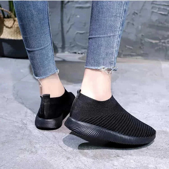 stretch mesh slip-on shoes | breathable knit flats | soft sole walking shoes | energy saving
