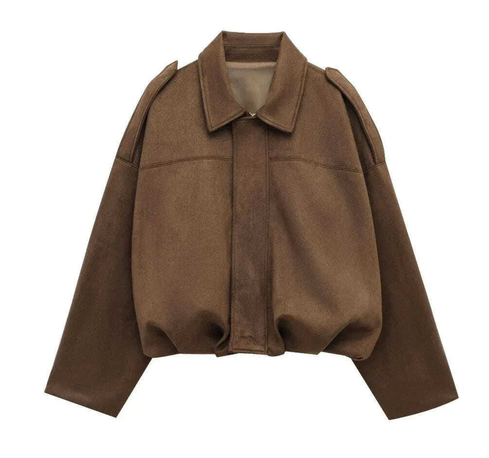 Women's Batwing Sleeve Lapel Suede Texture Effect Pilot Jacket Meifu Market