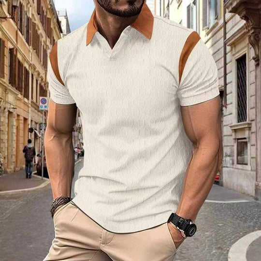 Waffle Jacquard Polo – Men's Asymmetric Textured Casual Shirt