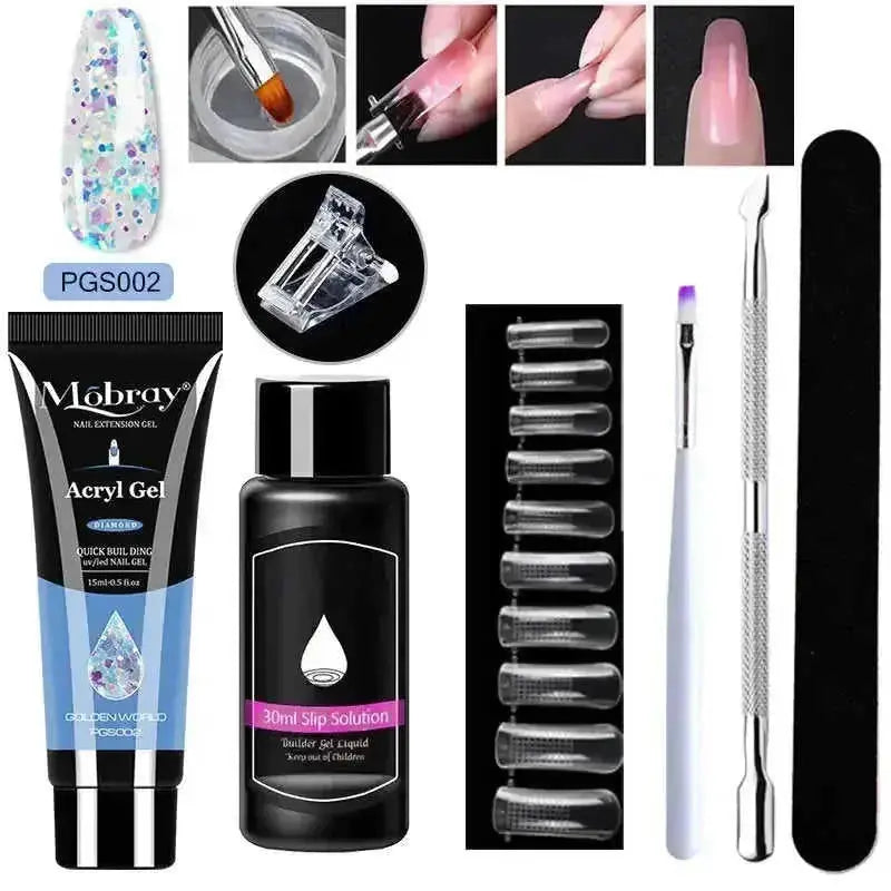 crystal nail extension kit | professional nail art set | acrylic nail forms set | ultrasonic cleaning
