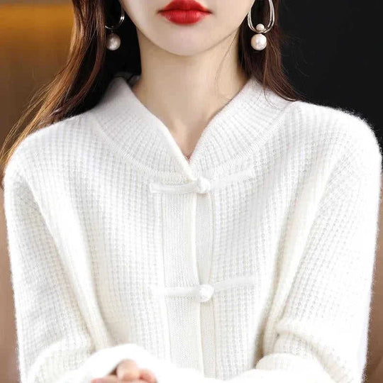 womens cashmere cardigan | chinese retro buckle cardigan | soft cashmere sweater | energy saving