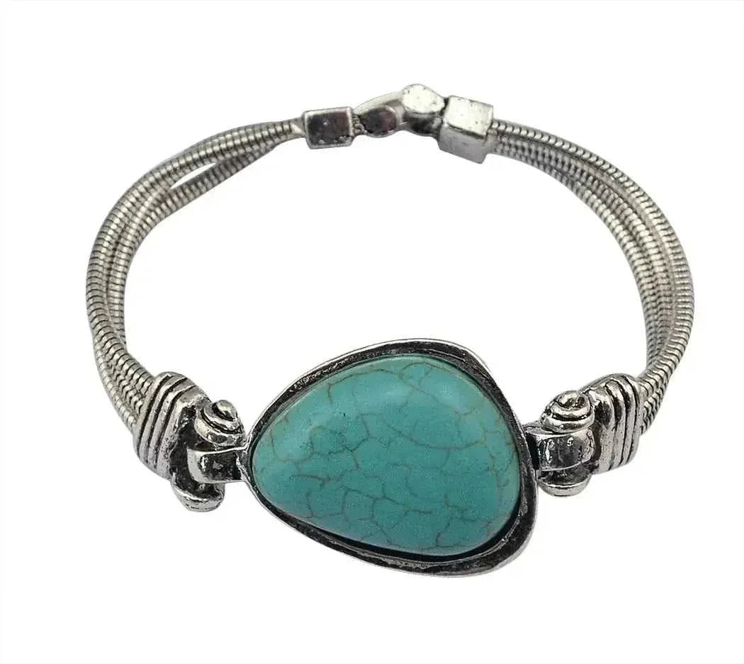 elastic turquoise bracelet | adjustable boho bangle | vintage tribal jewelry | energy saving