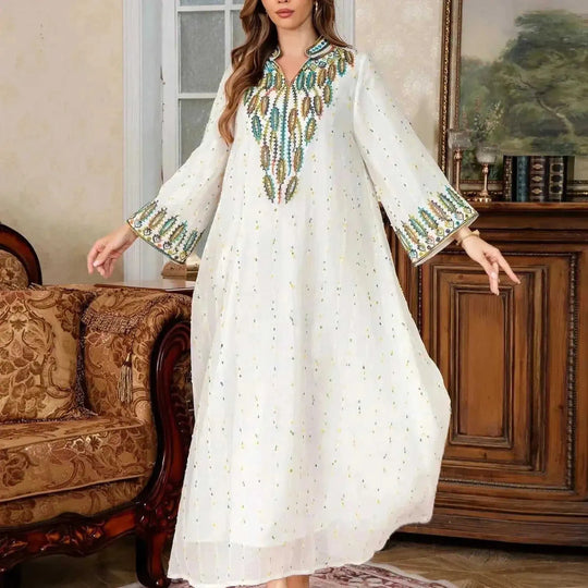 long sleeve kaftan dress | lightweight cotton maxi dress | modest evening gown | ultrasonic cleaning