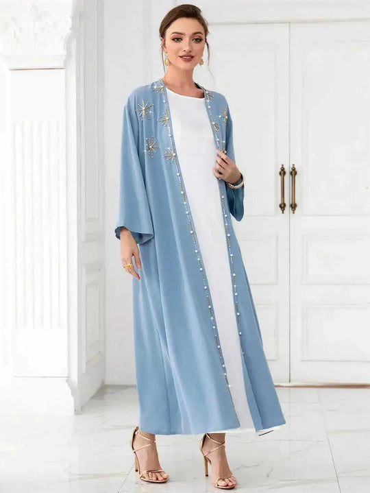 hand-stitched embroidery cardigan | lightweight travel kaftan gown | premium cotton long cardigan | energy saving