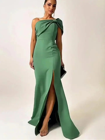green satin tube dress | adjustable fit evening gown | stretchy fabric cocktail dress | ultrasonic cleaning