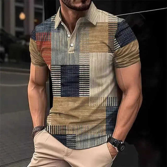 Mens Casual Printed Striped Polo Shirt 2XL - dry pique striped polo shirt narrow stripe front display
