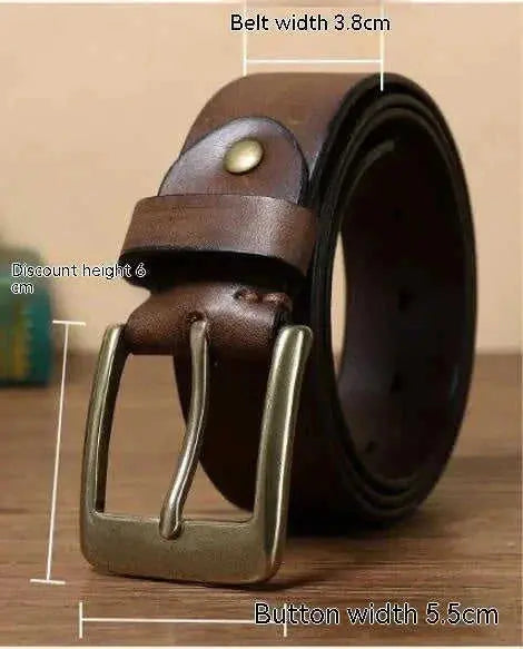 handmade pure copper buckle | full-grain cowhide leather belt | solid brass hardware construction | energy saving