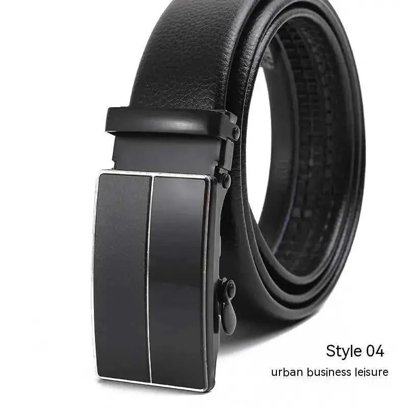 Men's Fashion Automatic Buckle Litchi Pattern Belt Style 14 - reverse side showing construction