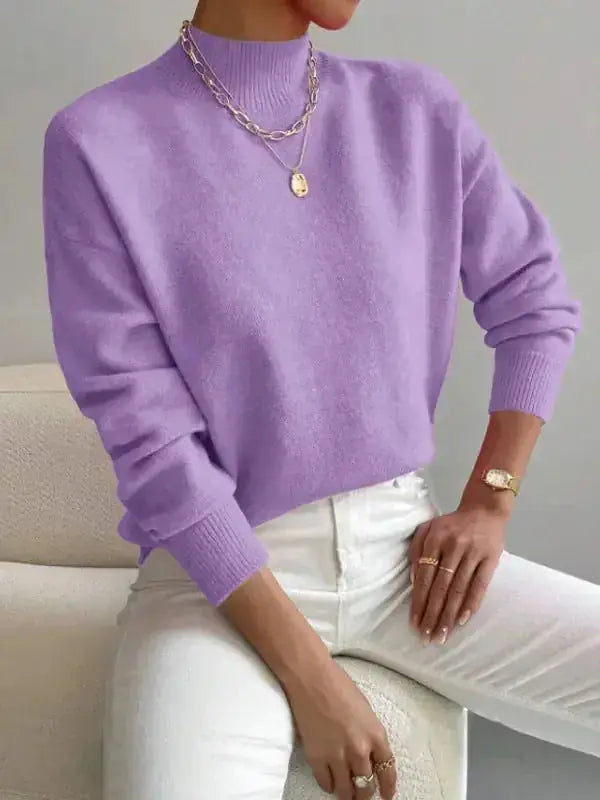 Autumn And Winter Half-high Collar Pullover Women's Fashion Solid Color Loose Knitted Top Meifu Market